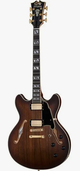 DAngelico Deluxe DC Satin Brown Burst, front view