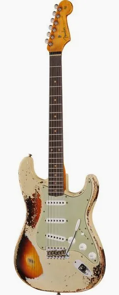 Fender 61 Strat SHR Aged V White 3TSB, front view