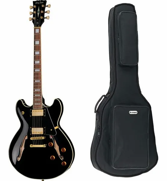 Harley Benton HB-35Plus Black w/Bag, front view