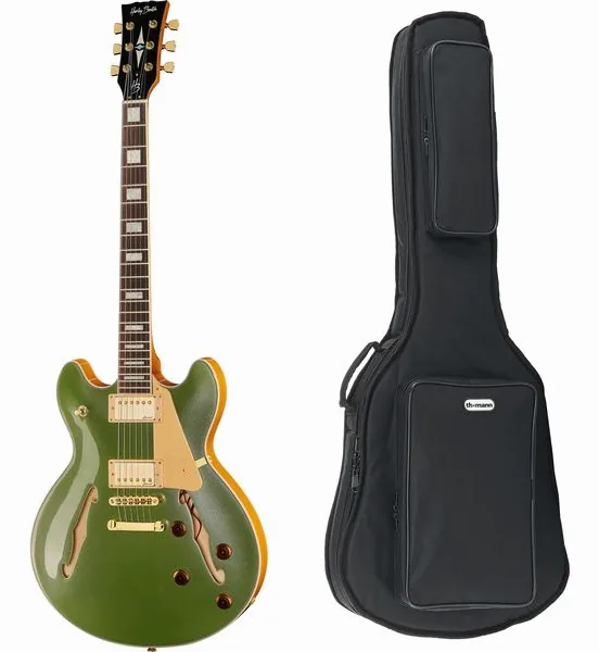 Harley Benton HB-35Plus Metallic Gree w/Bag, front view