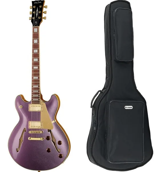 Harley Benton HB-35Plus Metallic Plum w/Bag, front view